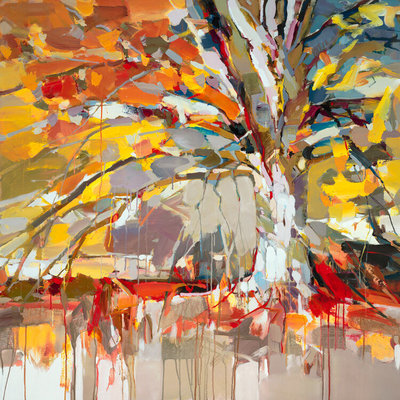 JOSEF KOTE - Golden Tree - Embellished Giclee on Canvas - 40 x 40 inches