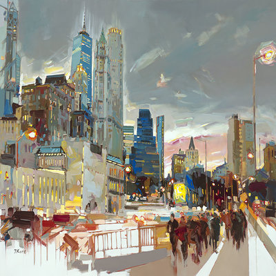 JOSEF KOTE - Skyline at Night - Embellished Giclee on Canvas - 40 x 50 inches