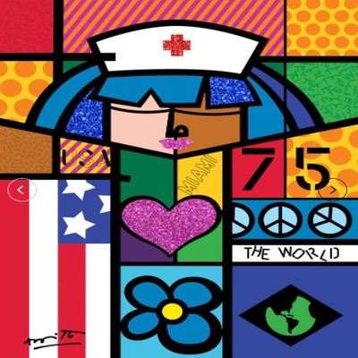 ROMERO BRITTO - Red Cross - Digital Print on Canvas with Embellished Diamond Dust - 30 x 24