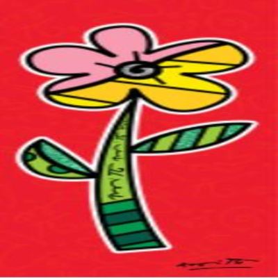 ROMERO BRITTO - Red Hibiscus - Digital Print on Canvas with Embellished Diamond Dust - 25 x 10