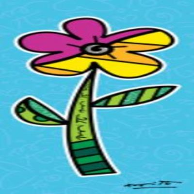ROMERO BRITTO - Blue Hibiscus - Digital Print on Canvas with Embellished Diamond Dust - 25 x 10