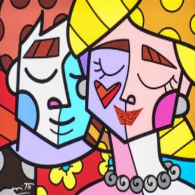 ROMERO BRITTO - Love - Digital Print on Canvas with Embellished Diamond Dust - 16 x 20 inches
