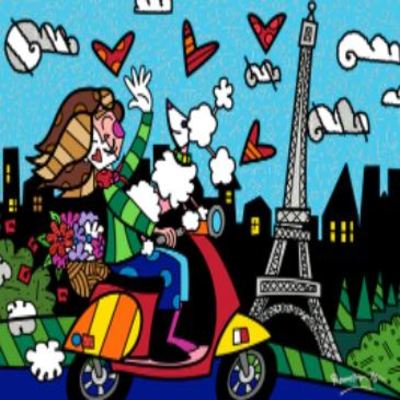 ROMERO BRITTO - Love Paris - Digital Print on Canvas with Embellished Diamond Dust - 30 x 40 inches