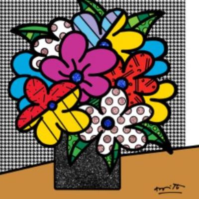 ROMERO BRITTO - Love You - Digital Print on Canvas with Embellished Diamond Dust - 30 x 30