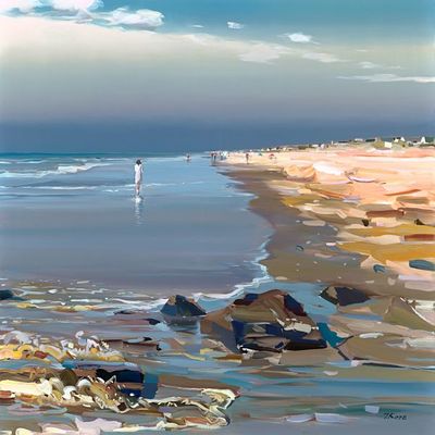 JOSEF KOTE - The Ocean Solitude - Embellished Giclee on Canvas - 40 x 40 inches