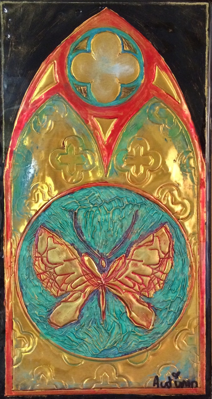 Gothic Butterfly, Copyright Autumn de Forest, 10 x 5", Pigment/Copper on Panel 